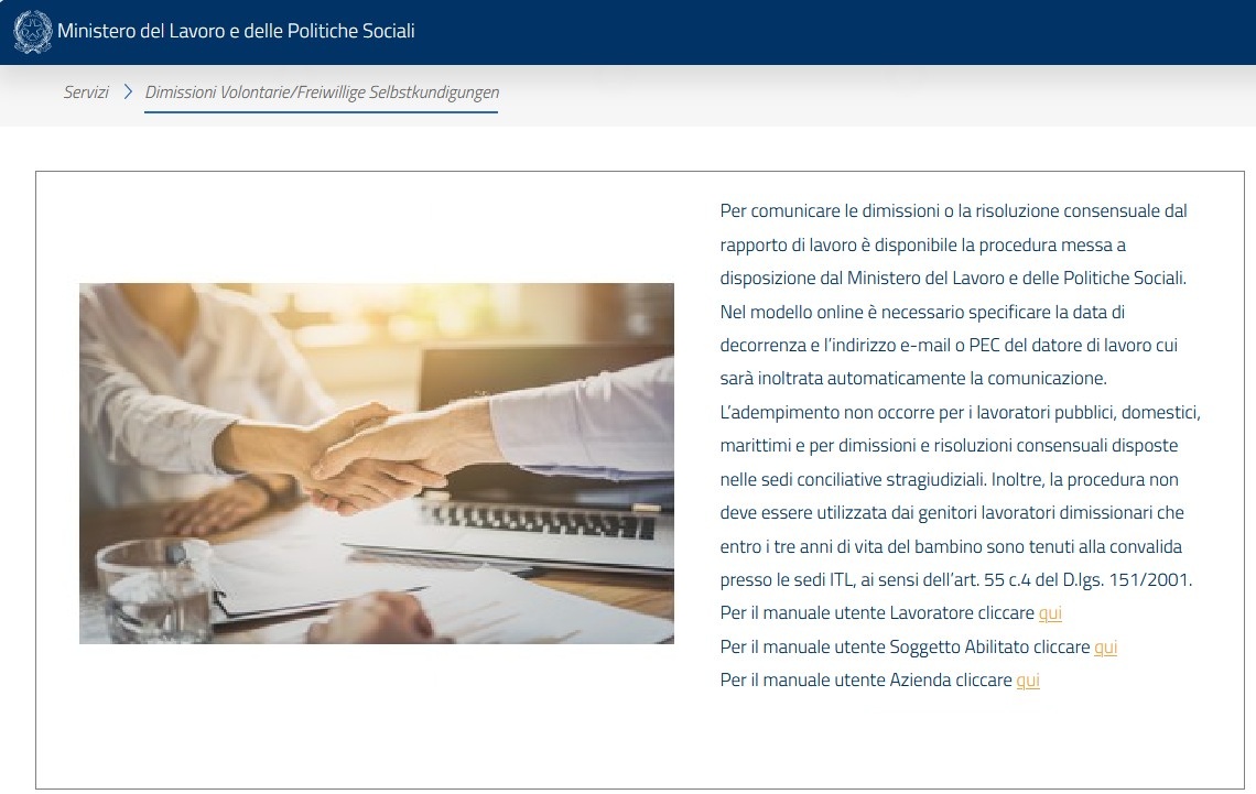 invio dimissioni volontarie online